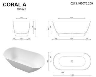 Ванна из искусственного камня Whitecross Coral A 0213.165075.200 165x75см белый матовый