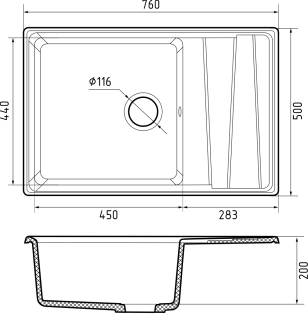 Мойка кухонная GranFest LEVEL LV-760L графит