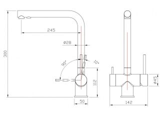 Смеситель для кухни Milacio Ultra MCU.558.TB под фильтр с краном для питьевой воды Total Black