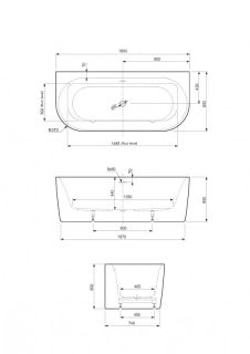 Акриловая ванна CEZARES METAURO-INT-Wall-180-80-60-G-W-MATT