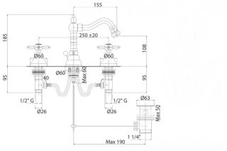 Смеситель для биде на три отверстия, бронза Cezares NOSTALGIA-BBS2-02