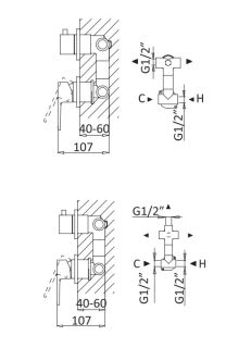 Встраиваемый однорычажный смеситель для душа с поворотным переключателем на 2 выхода, чёрный матовый Cezares NAUTIC-VDIM2-M-NOP