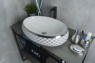 Раковина Gid Nc262 52201 накладная белая / хром 60x41x15