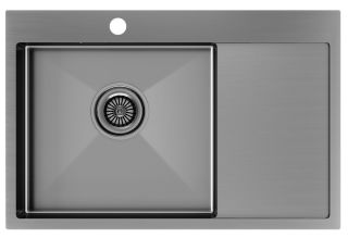 Мойка кухонная Paulmark Kroner PM217851-GML левая воронёная сталь