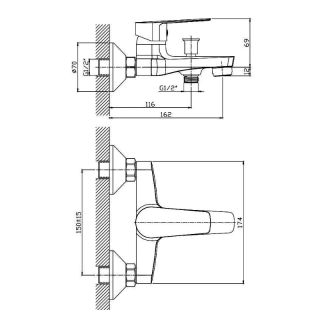 Смеситель для ванны Knotlor KN-14, хром