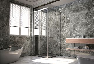 1/2 Душевого уголка Veconi Premium Trento PTC-20GR, 1100*2000мм, брашированный графит, стекло прозрачное