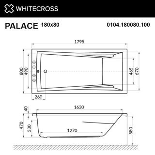 Гидромассажная ванна WHITECROSS Palace 0104.180080.100.SOFT.CR 180x80 см Soft хром