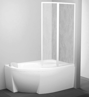 Шторка для ванны двухэлементная поворотная, с закруглением Ravak VSK2 Rosa 150 правая, белый профиль, прозрачный полистирол 76P8010041