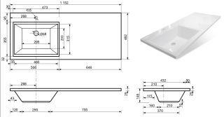 Раковина над стиральной машиной Эстет Даллас ФР-00001936 Л 115см белый