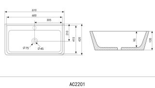 Раковина ABBER Rechteck 61см белый AC2201