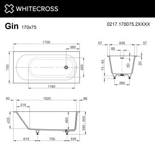 Ванна из искусственного камня WHITECROSS Gin 0217.170075.2XXXX 170x75 см RAL мат