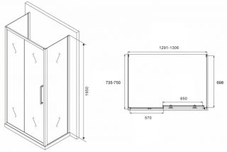 Душевой уголок ABBER Schwarzer Diamant AG30130H-S75-S75 130x75см хром
