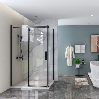 Душевой уголок Veconi Rovigo RV-070B, 1400х1000х1950, черный, стекло прозрачное