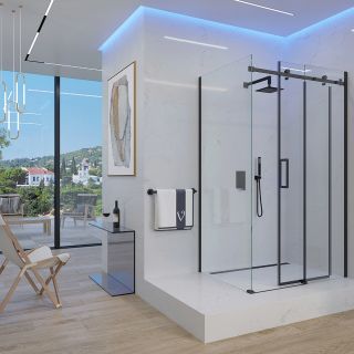 Душевой уголок Veconi Rovigo RV-074B, 1200х1000х1950 черный, стекло прозрачное