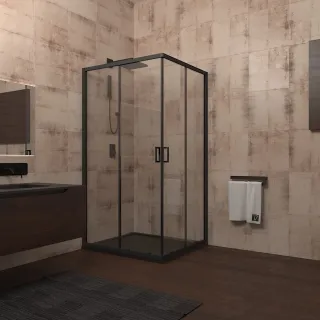Душевой уголок Veconi Rovigo RV-13, 1100x1100x1950, черный, стекло прозрачное