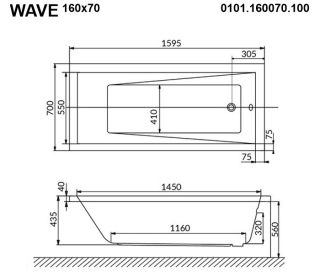 Гидромассажная ванна Whitecross Wave 0101.160070.100.RELAX.BR 160x70см Relax бронза