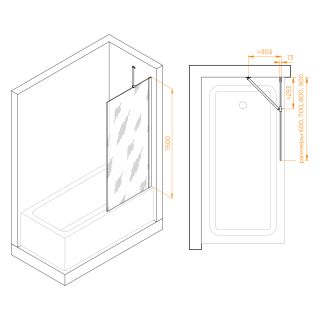 Шторка на ванну RGW SC-151B 351115109-14 90см чёрный