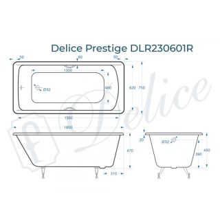 Ванна чугунная Delice Prestige DLR230601R 180х75 с отверстиями под ручки