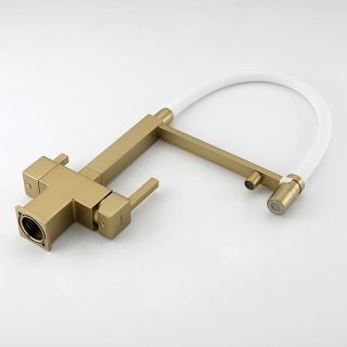 Смеситель для кухни Gappo G4395-53 с подключением фильтра питьевой воды и гибким изливом золото/белый