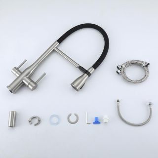 Смеситель для кухни Gappo G4399-75 с гибким изливом и подключением фильтра питьевой воды сатин/чёрный