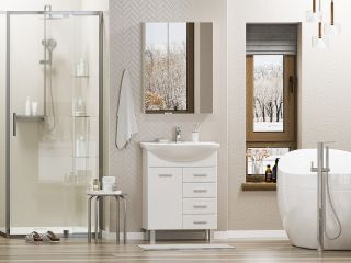 Напольная тумба под раковину Misty Стелла 65см с четырьмя ящиками белый