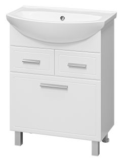 Напольная тумба под раковину Misty Стелла 65см с двумя ящиками и бельевой корзиной белый