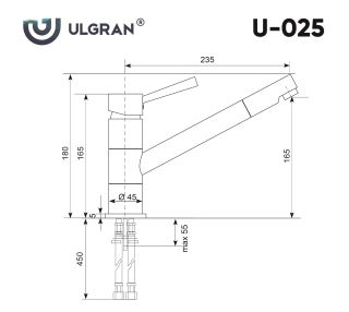 Смеситель для кухни Ulgran Classic U-025-343 с низким поворотным изливом антрацит