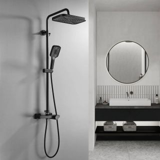 Душевая стойка Rose R1896H-6 с термостатом чёрный матовый