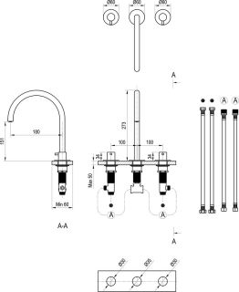 Смеситель для раковины Ravak Espirit X070275 3-хэлементный 270 мм ES 018.20BLM ЧЕРНЫЙ МАТОВЫЙ