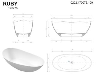 Ванна из искусственного камня Whitecross Ruby 0202.170075.100 170x75см белый глянец