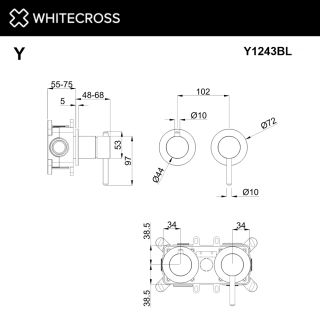 Смеситель скрытого монтажа на 3 потребителя WHITECROSS Y Y1243GM оружейная сталь