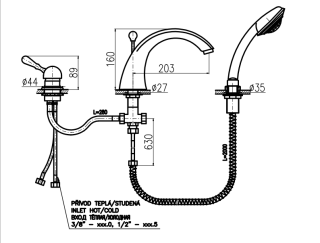 Смеситель на борт ванны Rav Slezak Labe L469.5SSM бронза