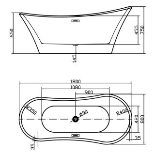 Акриловая ванна Swedbe Vita 8834 180x75см белый